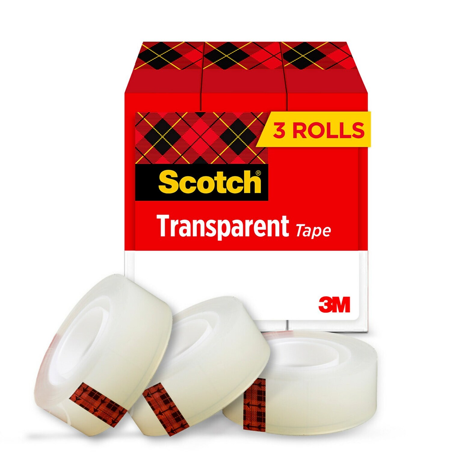 Scotch Transparent Clear Tape Refill, 0.75 x 27.77 yds., 1 Core, Clear, 3 Rolls/Pack (600K3)