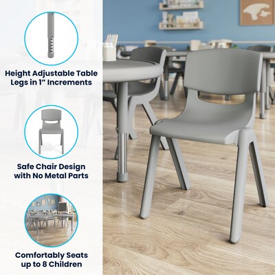 Flash Furniture Emmy Half Moon Activity Table Set, 65" x 35", Height Adjustable, Soft Gray (YCX42MOONTBSGYE)