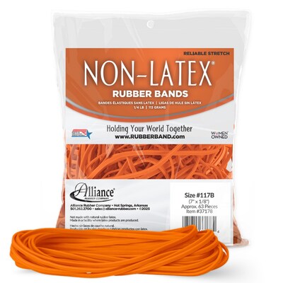 Alliance Non-Latex #117B File Bands, 7 x 1/8, Orange, 63/Pack (37178)