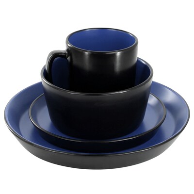 Elama Bacarra Stoneware Dinnerware Set, Black/Blue, 16 Piece (935120578M)