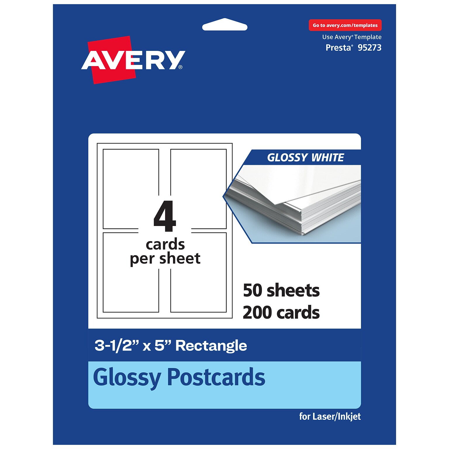 Avery Integrated Cards, 3.5 x 5, Glossy White, 200/Box (95273)