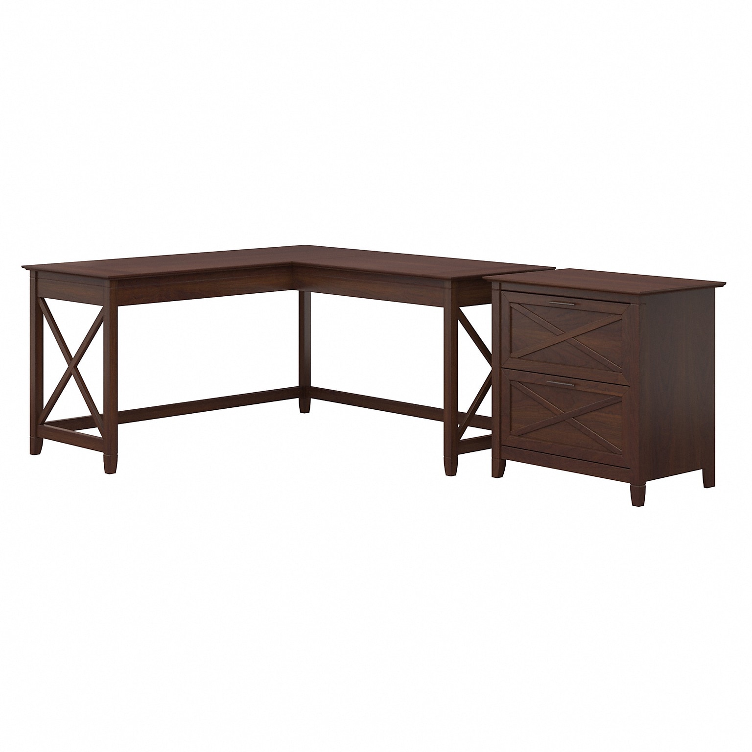 Bush Furniture Key West 60W L Shaped Desk with 2 Drawer Lateral File Cabinet, Bing Cherry (KWS014BC)