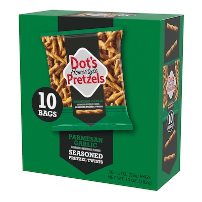 Dots Parmesan Garlic Seasoned Pretzel Twists, 10 oz., 10 Bags/Box (DDP00103)
