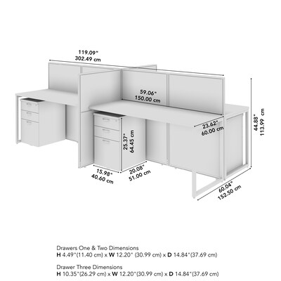 Bush Business Furniture Easy Office 45"H x 119"W 4 Person Back to Back Cubicle Panel Workstation, Natural Elm (EOD660SNE-03K)