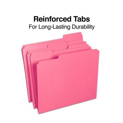 Staples Reinforced File Folders, 1/3-Cut Tab, Letter Size, Pink, 100/Box (508952)