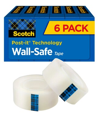 Scotch Wall-Safe Transparent Clear Tape Refill, 0.75 x 22.22 yds., 1 Core, 6 Rolls/Pack (813S6)
