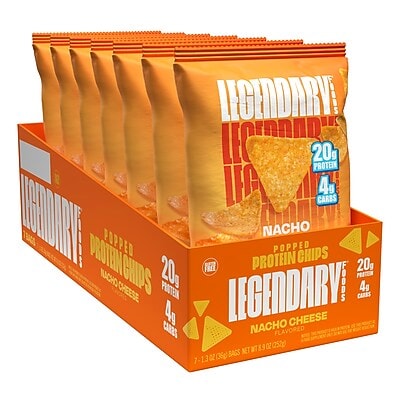 Legendary Foods Popped Protein Gluten Free Nacho Cheese Puffed Chips, 1.3 oz., 7/Carton (11191)