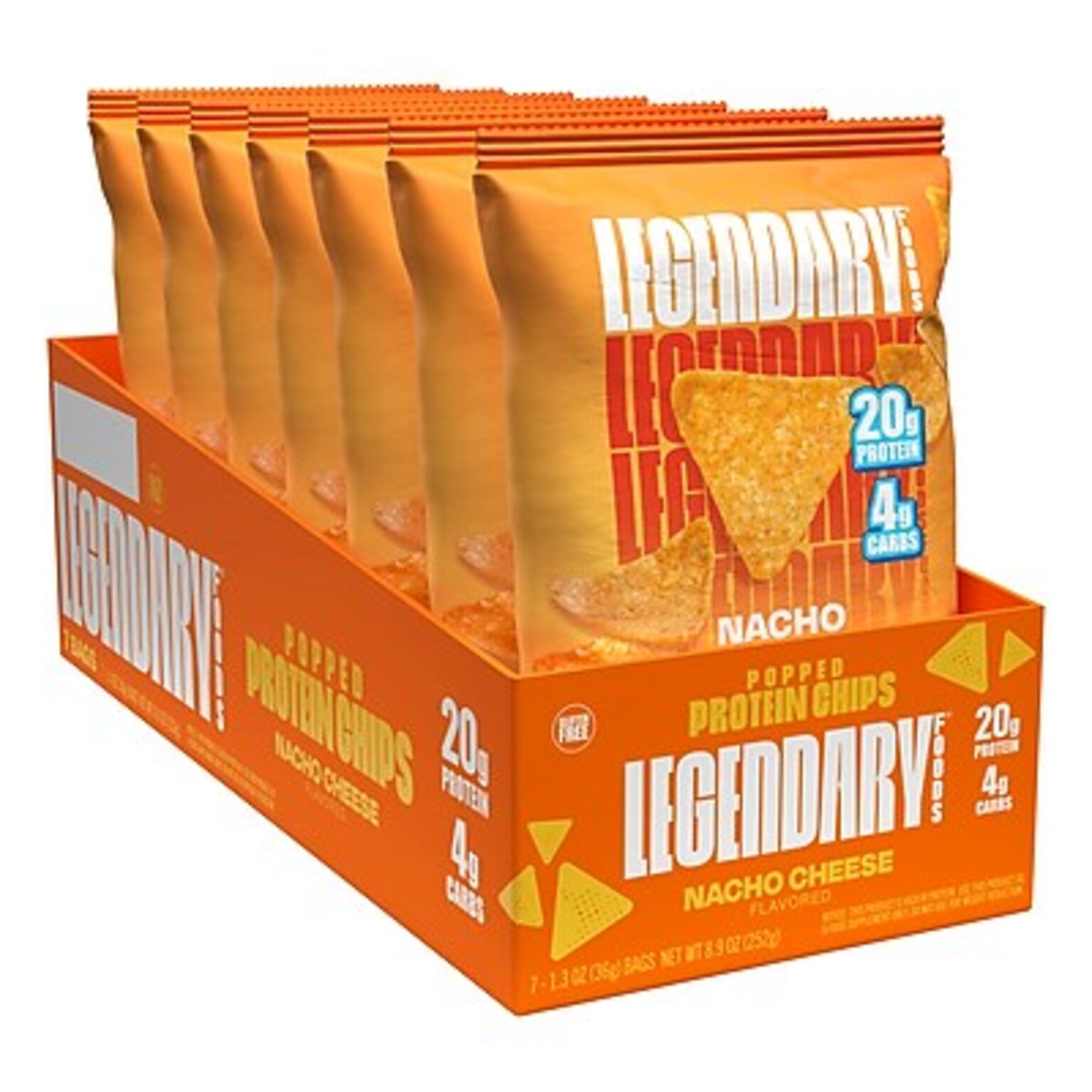 Legendary Foods Popped Protein Gluten Free Nacho Cheese Puffed Chips, 1.3 oz., 7/Carton (11191)