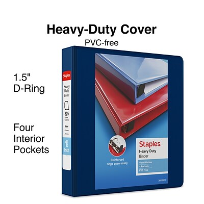 Heavy Duty 1-1/2 3 Ring View Binder with D-Rings, Navy Blue (ST56269-CC)
