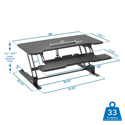 Mount-It! 38"W Electric Rectangular Adjustable Standing Desk Converter, Black (MI-8010)