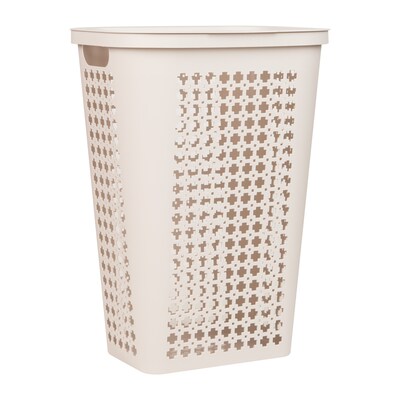 Mind Reader Slim Tapered Hamper with Lid, Plastic, Ivory (SWHAMP50-IVO)