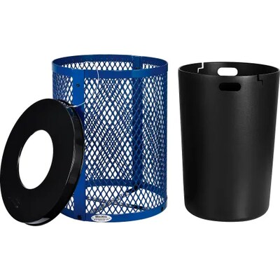 Global Industrial Outdoor Diamond Steel Trash Can w/ Flat Lid, 36 Gallon, Blue (261924BL)