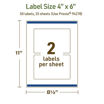 Avery Dissolvable Rectangle Multipurpose Labels, 4" x 6", Off-white, 50/Pack (94278)