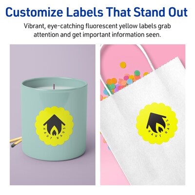 Avery Round Scalloped Laser/Inkjet Multipurpose Labels, 2.5" Dia, Neon Yellow (90/Pack)