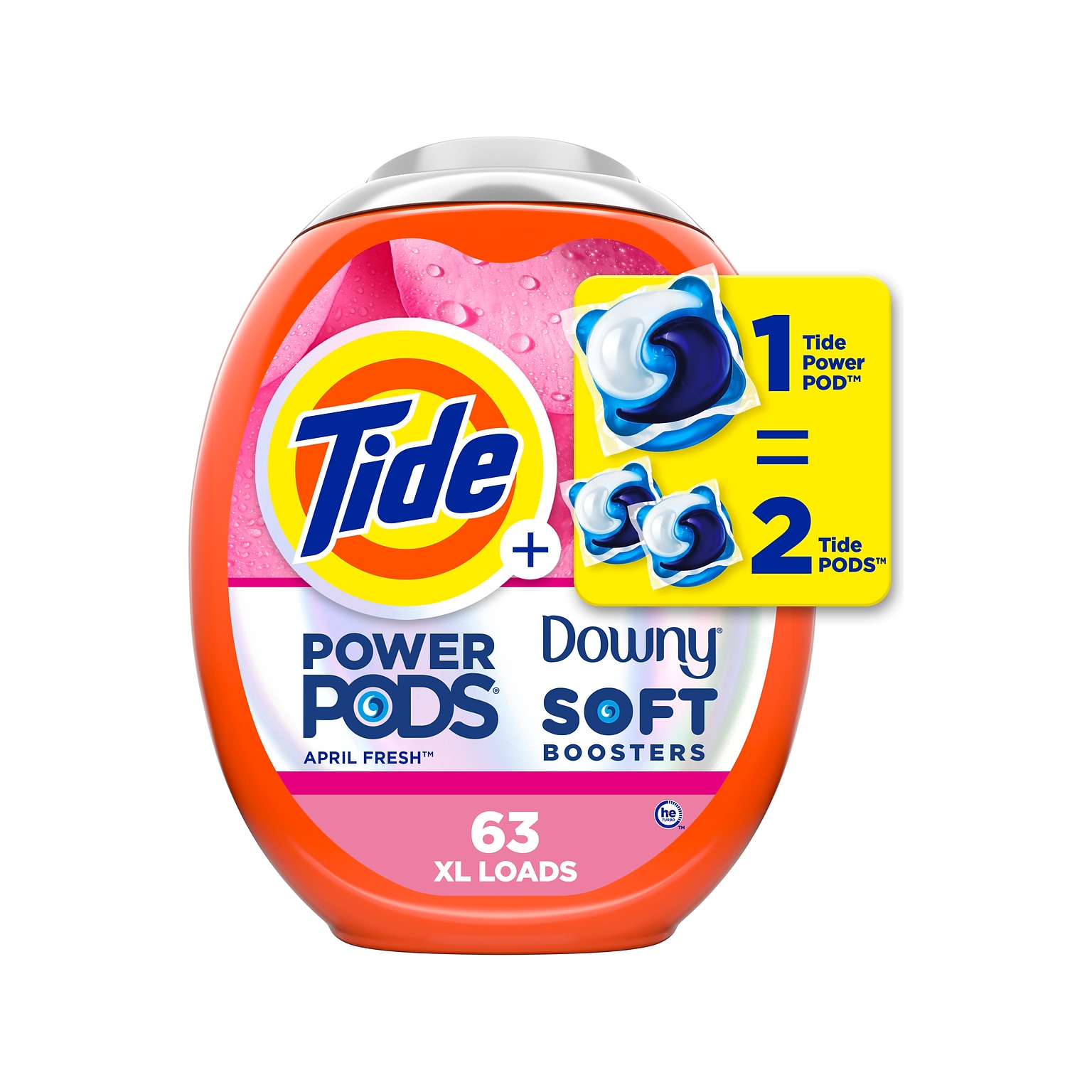 Tide Power PODS Downy HE Laundry Detergent Capsules, April Fresh Scent, 98 oz., 63 Capsules/Pack (11807)