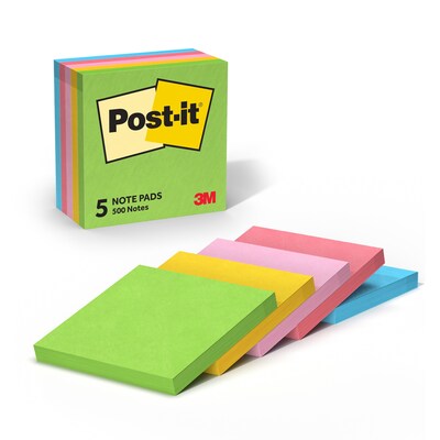 Post-it Notes, 3 x 3, Floral Fantasy Collection, 100 Sheet/Pad, 5 Pads/Pack (654-5UC)