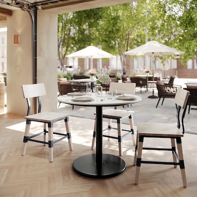 Flash Furniture Acadia 36 Round Wooden Dining Table with Round Base, White Faux Marble/Black Base (STRD36WMATR24)