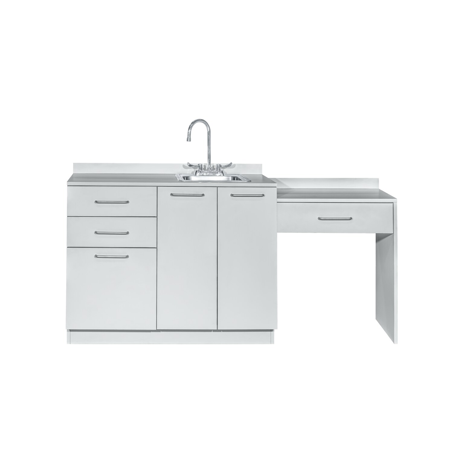 Viva Comfort 36 H x 42 W Medical Cabinet with Right Sink and 24 W Right Side Desk, 2 Doors, 3 Drawers Gray (90242-RS-GRY-AO)