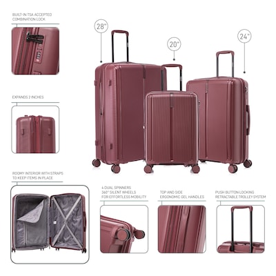 DUKAP Airley 3-Piece Hardside Spinner Luggage Set, TSA Checkpoint Friendly, Wine (DKAIRSML-WIN)