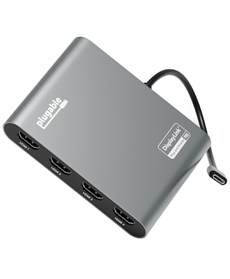 Plugable 100W Power Delivery USB-C to Quad HDMI 4K Adapter, Gray (USBC-7400H4)