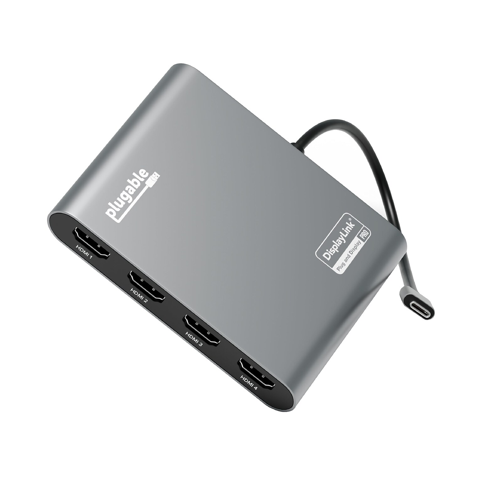 Plugable 100W Power Delivery USB-C to Quad HDMI 4K Adapter, Gray (USBC-7400H4)