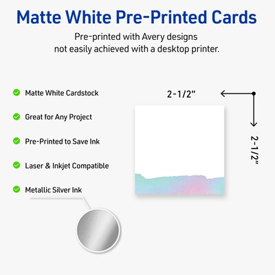 Avery Watercolors Design Matte Blank Card, White, 90/Pack (S00-F3Y)