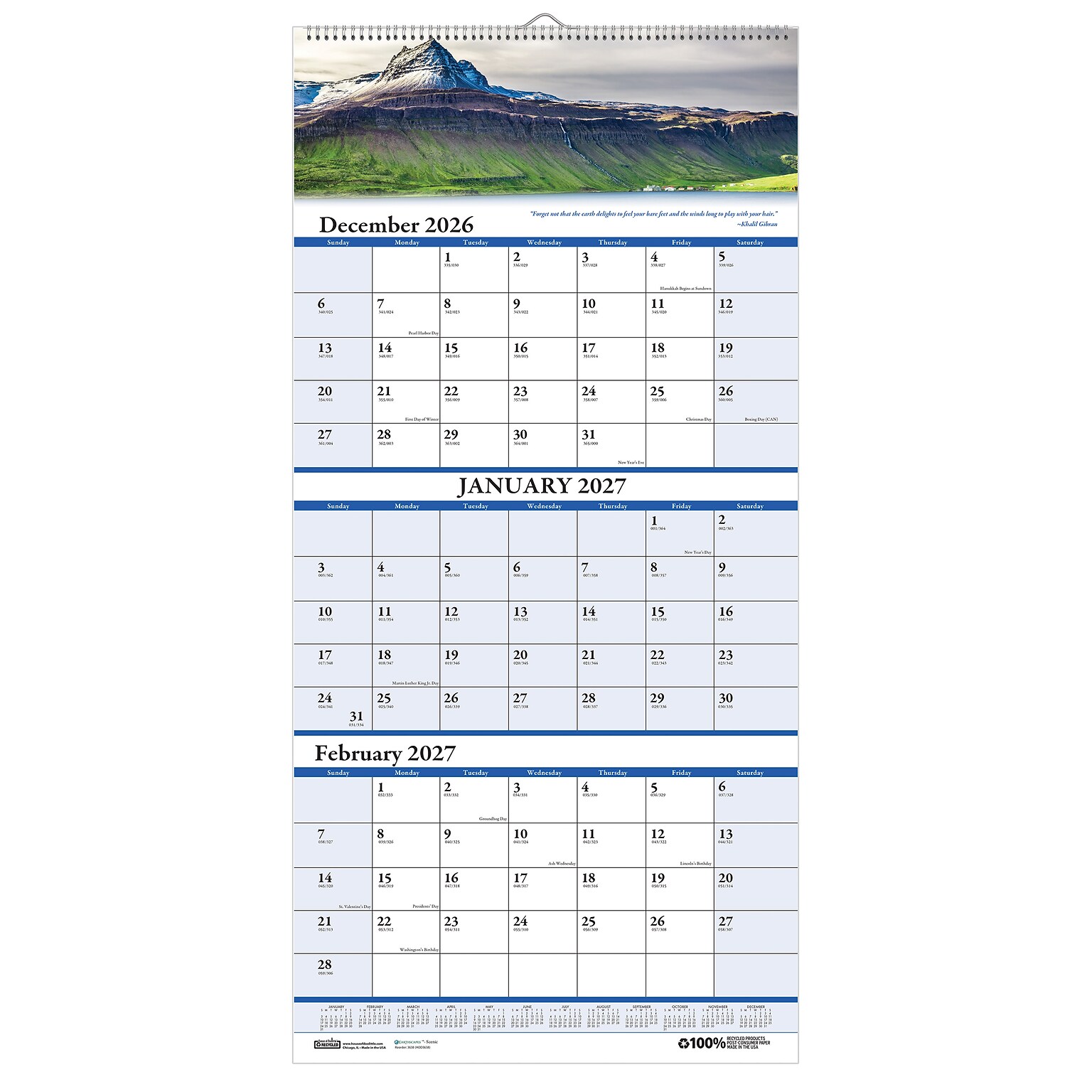 2027 House of Doolittle Earthscapes Scenic 8 x 17 Three-Month Wall Calendar (3636-27)