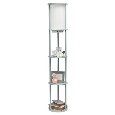 Simple Designs Etagere Organizer Storage 62.5" Floor Lamp with 2 USB Charging Ports and 1 Charging Outlet, Gray (LF2010-GRY)