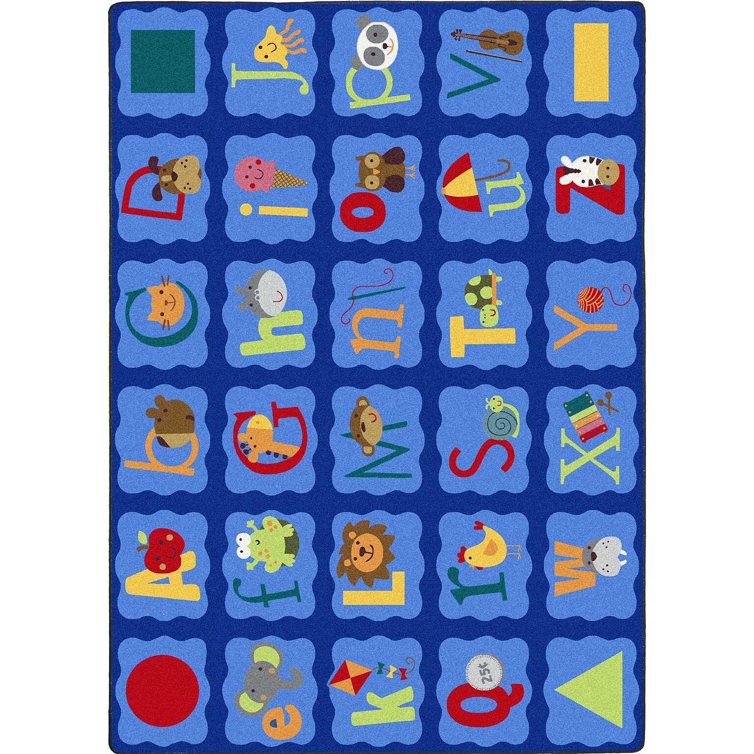 Joy Carpets Alphabet Blues Nylon 54 x 78 Machine Tufted Rug, Multicolored (1628C)