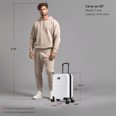 InUSA Trend 20" Hardside Carry-On Suitcase, 4-Wheeled Spinner, TSA Checkpoint Friendly, White (IUTRE00S-WHI)
