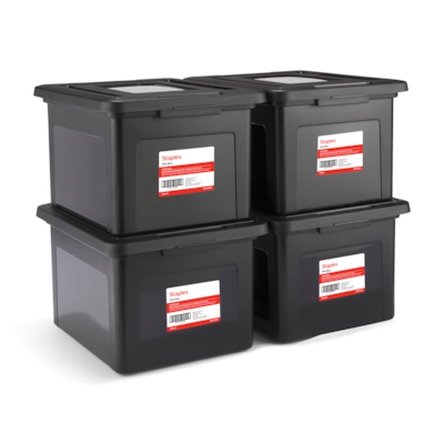 Staples Weather-Resistant File Box, Letter/Legal Size, Black, 4/Carton (TR57619CT)