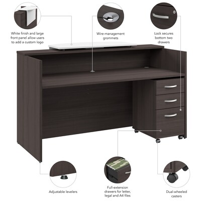Bush Business Furniture Arrive 72"W Reception Desk with Counter and Mobile File Cabinet, Storm Gray (ARV008SG)