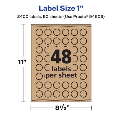 Avery Laser/Inkjet Burst Multipurpose Labels, 1" Dia., Kraft Brown, 2400 Labels/Box ( 94606)