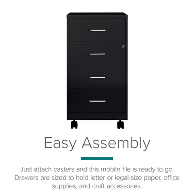 Space Solutions 18 4-Drawer Metal Mobile Organizer, Locking, Black (22792)