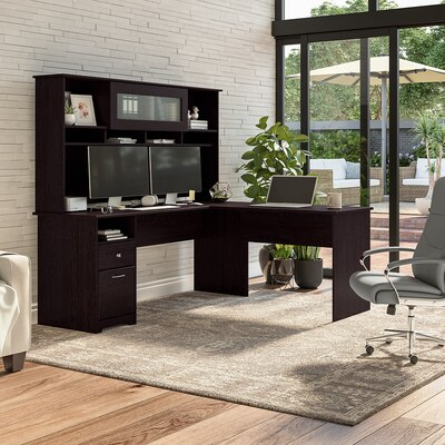 Bush Furniture Cabot 72W L Shaped Computer Desk with Hutch and Drawers, Espresso Oak (CAB053EPO)