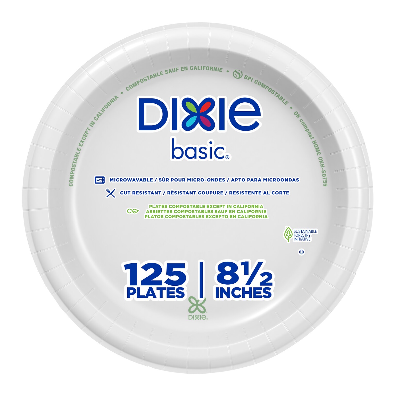Dixie Basic 8.5 Paper Plates, White, 125 Plates/Pack (DIX-DBP09W)