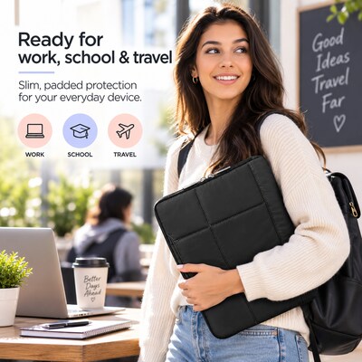 Vangoddy Padded Quilted 11" Tablet and Laptop Sleeve, Black (RDYLEA761)