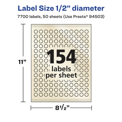 Avery Laser/Inkjet Round Multipurpose Labels, 0.5" Dia., Ivory, 7,700 Labels/Box (94503)