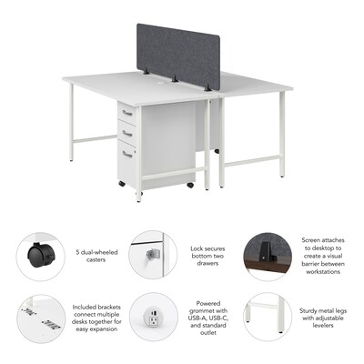 Bush Business Furniture Hustle 30"H x 60"W 2 Person Back to Back Cubicle Workstation, White (HUS014WHSU)