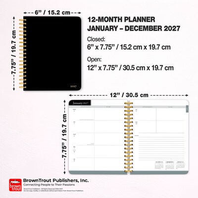 2027 BrownTrout 6.5" x 7.8" Calendar Year Weekly Standard Planner, Black (9798330709311)