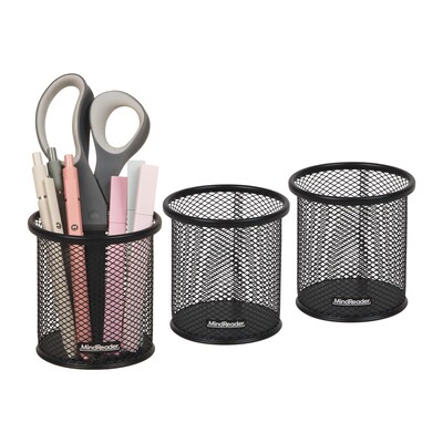 Mind Reader Metal Pen Holder, Black, 3 Pieces/Set (CLIPMESH3-BLK)