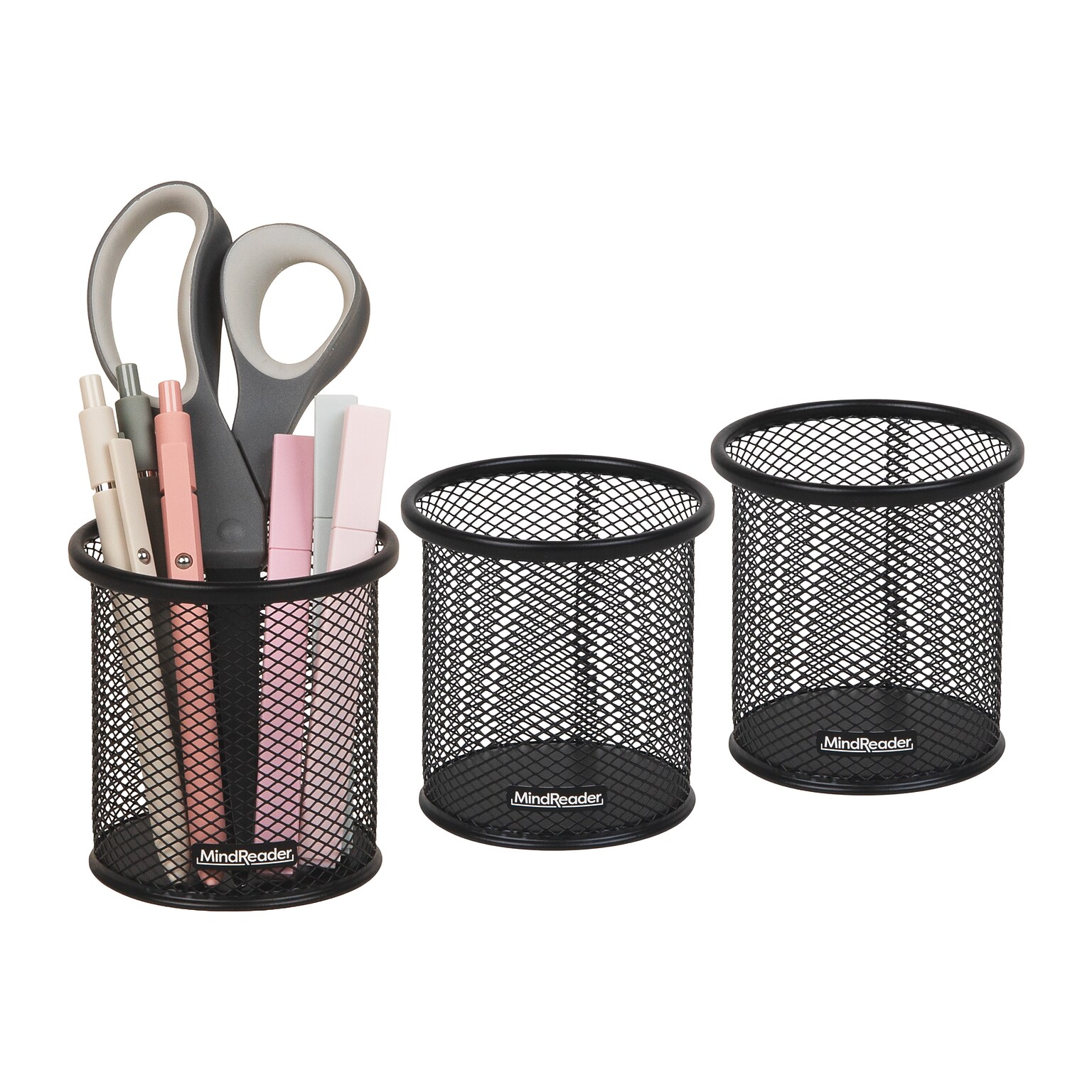 Mind Reader Metal Pen Holder, Black, 3 Pieces/Set (CLIPMESH3-BLK)