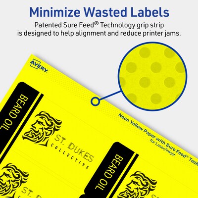 Avery Rectangle Laser/Inkjet Multipurpose Labels, 2" x 3.75", Neon Yellow (640/Box)