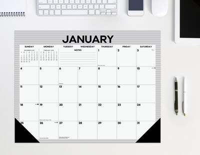 2026 Willow Creek Pinstripe 22" x 17" Monthly Desk Pad Calendar, Gray (57261)