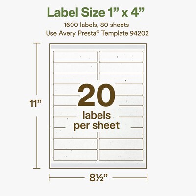 Avery Hemp Rectangle Laser/Inkjet Multipurpose Labels, 1" x 4", Off-White (1600/Box)