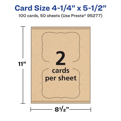 Avery Integrated Cards, 4.25" x 5.5", Matte Kraft Brown, 100/Box (95277)