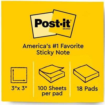 Post-it Notes, 3" x 3", Poptimistic Collection, 100 Sheets/Pad, 18 Pads/Cabinet Pack (654-18CTCP)
