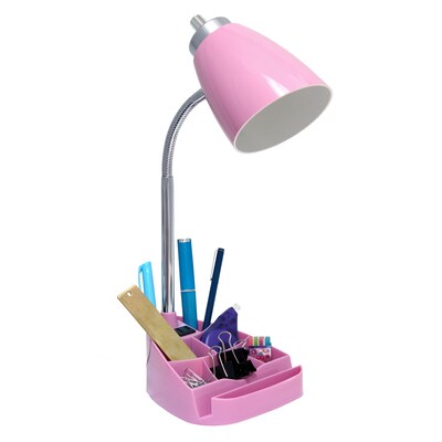 Creekwood Home Sleek Essentials 18.5" Flexible Coordinating Desk Lamp with Charging Outlet and Storage, Pink (CWD-1005-PN)