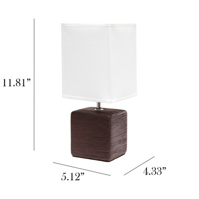 Simple Designs Petite Faux Stone Table Lamp Fabric Shade, Brown with White Shade (LT2072-BWN)