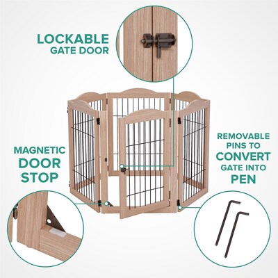 Arf Pets Freestanding 360° Foldable Dog Gate, 6-Panel Extension, 120"W x 31.5"H, Walnut (APDGWM6P)